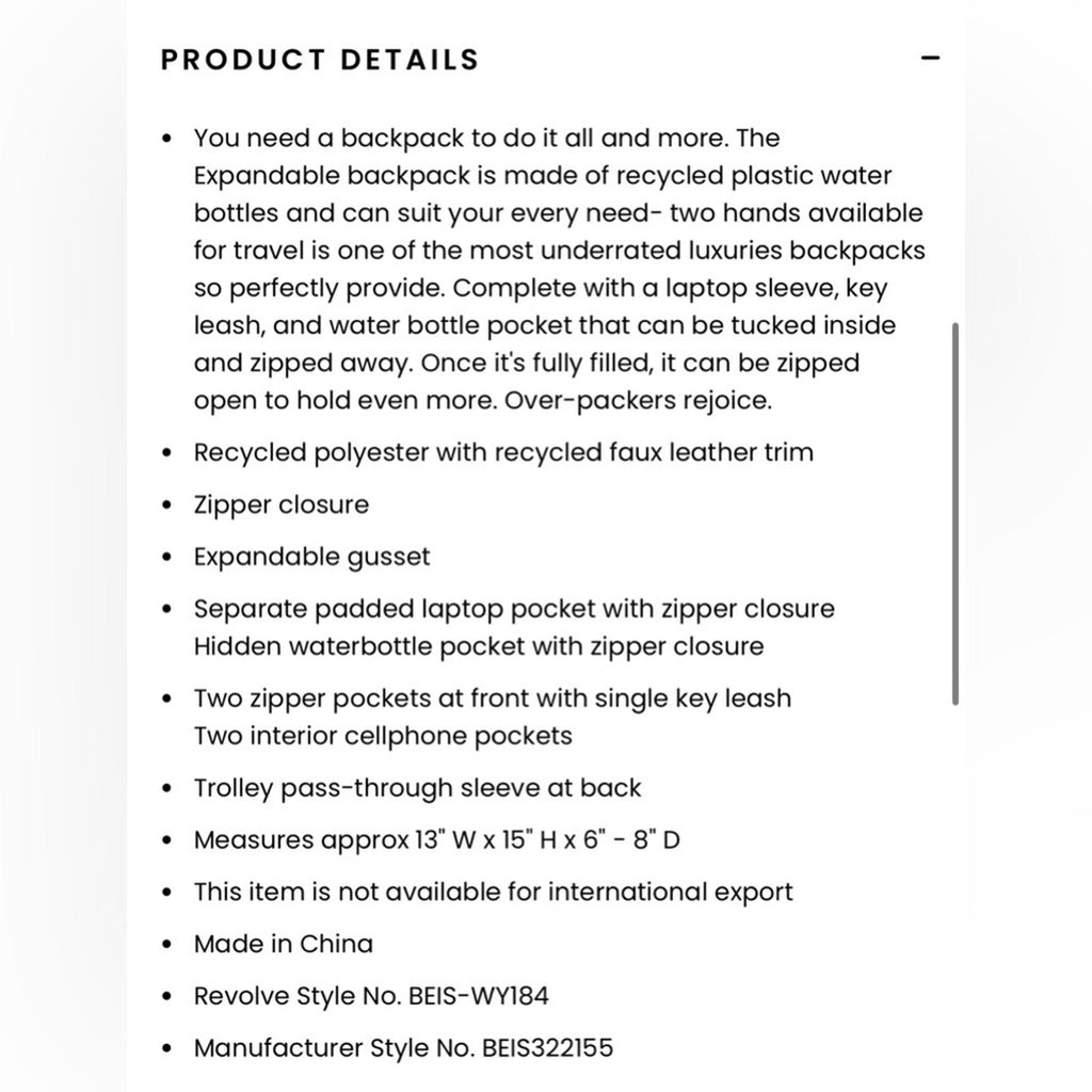BEIS The Expandable Backpack