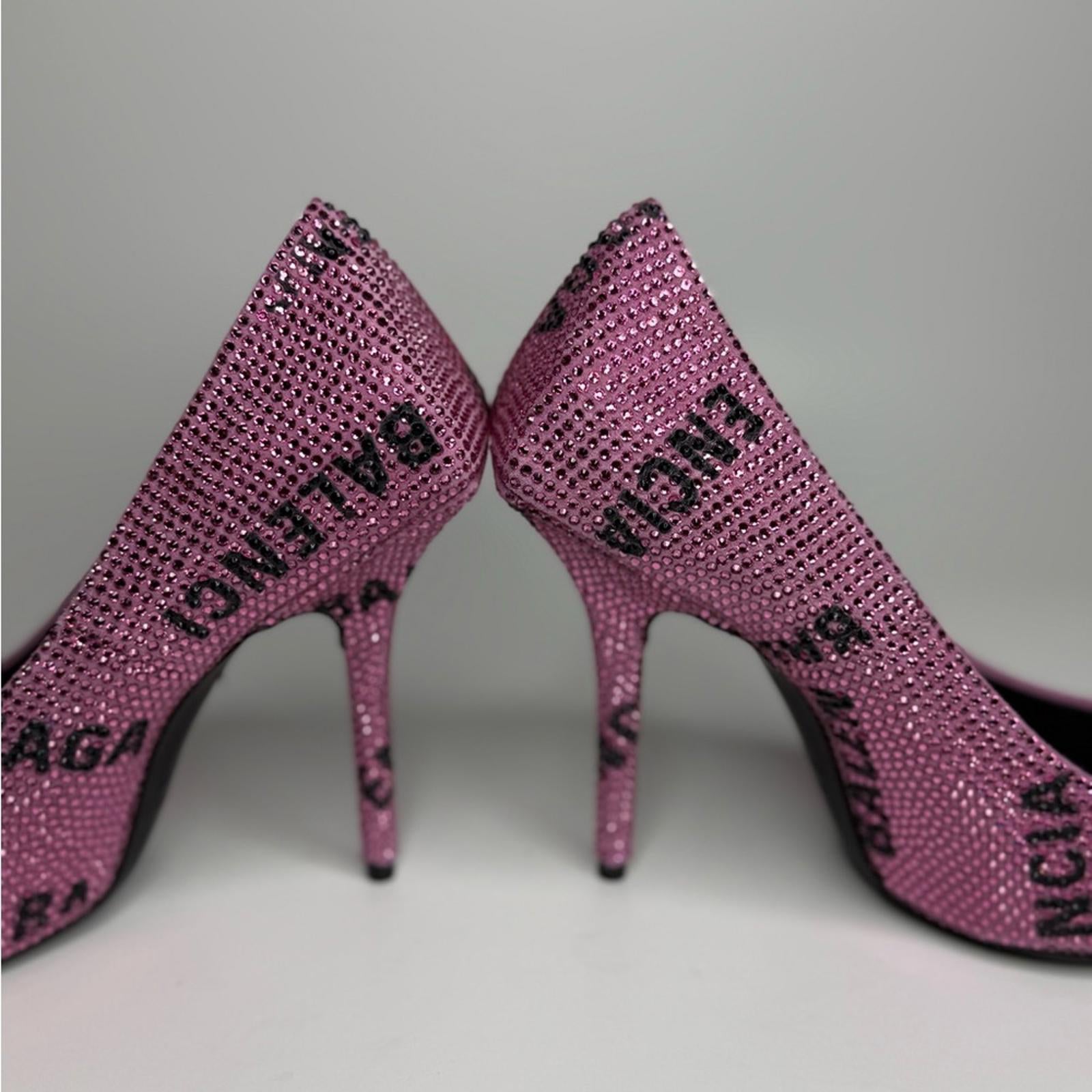 Balenciaga Square Knife Crystal -Embellished Logo Suede Pumps