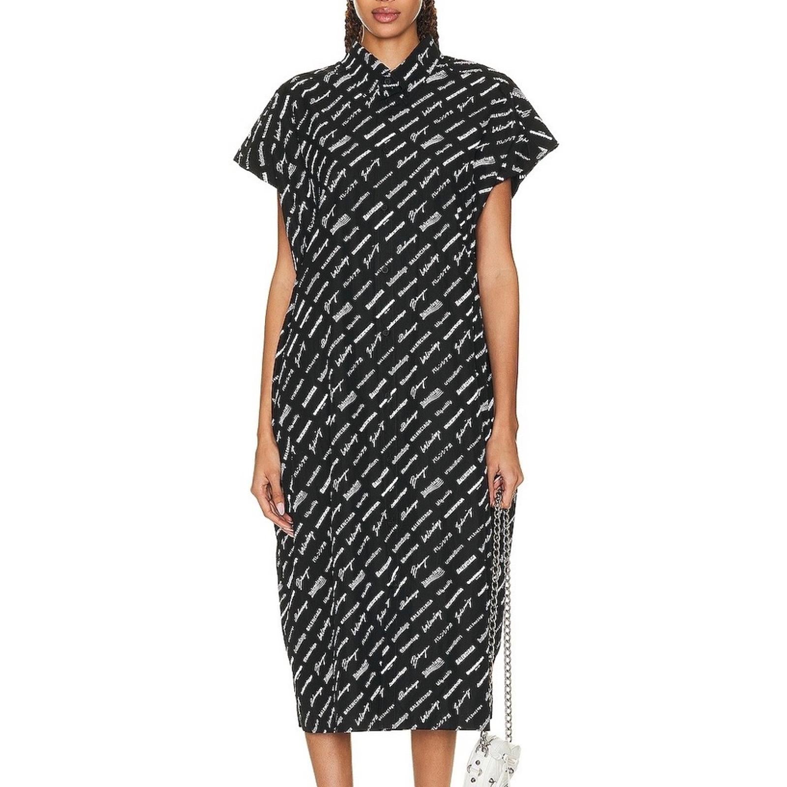 Balenciaga Lunar New Year All Over Logo Swing Collar Dress