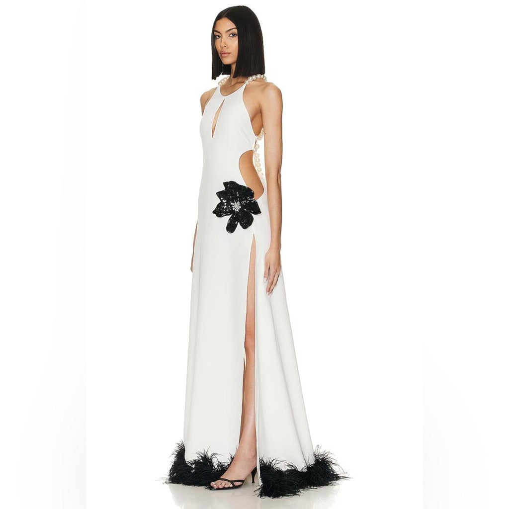 PatBo Halterneck Feather Trim Gown