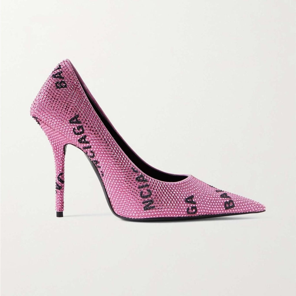 Balenciaga Square Knife Crystal -Embellished Logo Suede Pumps