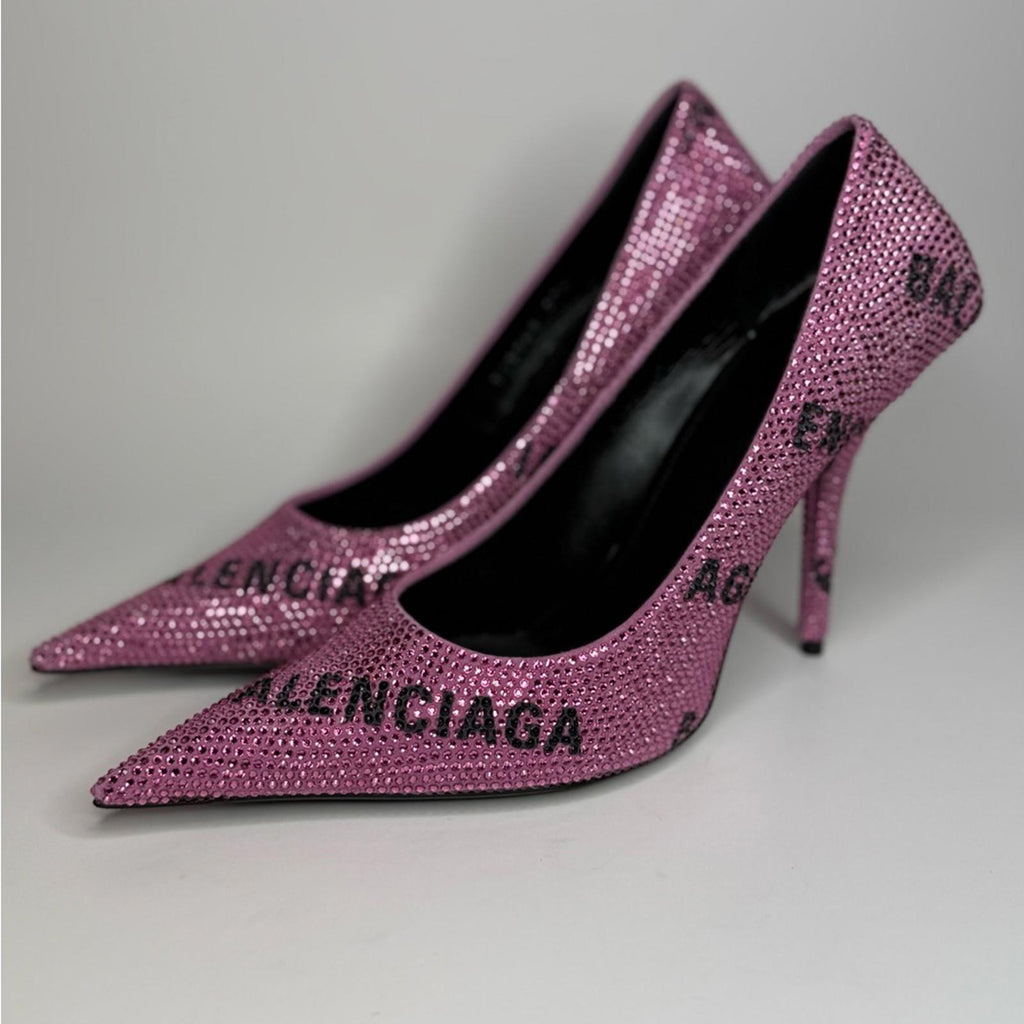 Balenciaga Square Knife Crystal -Embellished Logo Suede Pumps