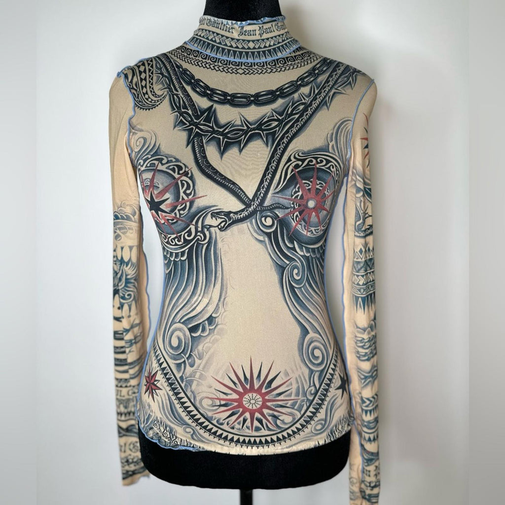 Jean Paul Gaultier Printed Soleil Long Sleeve High Neck Top