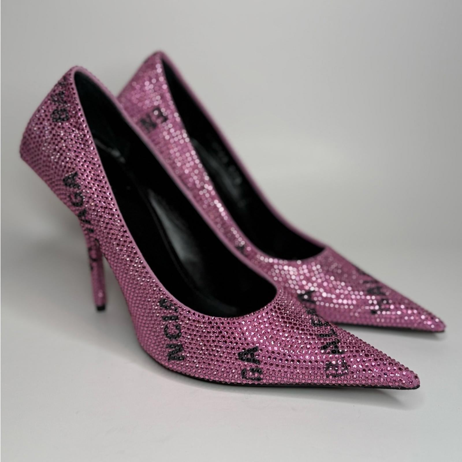 Balenciaga Square Knife Crystal -Embellished Logo Suede Pumps