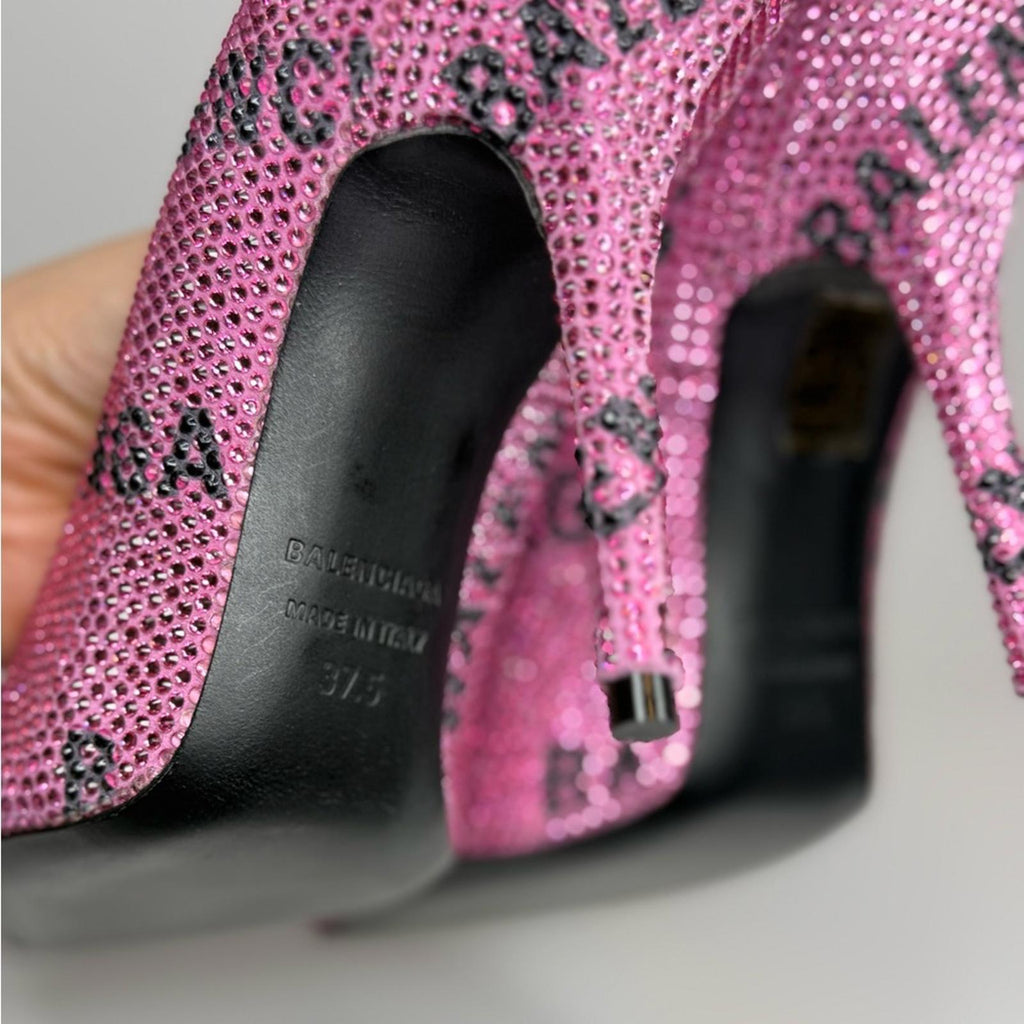 Balenciaga Square Knife Crystal -Embellished Logo Suede Pumps