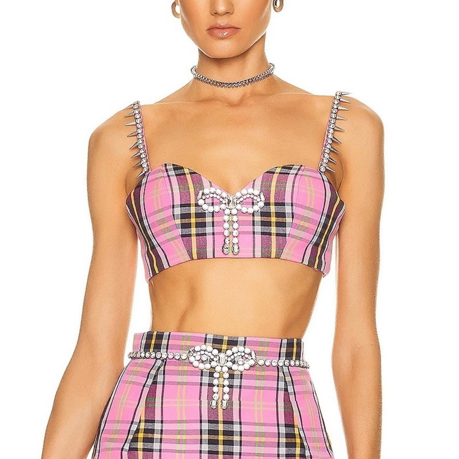 AREA Crystal Trim Bra Top
