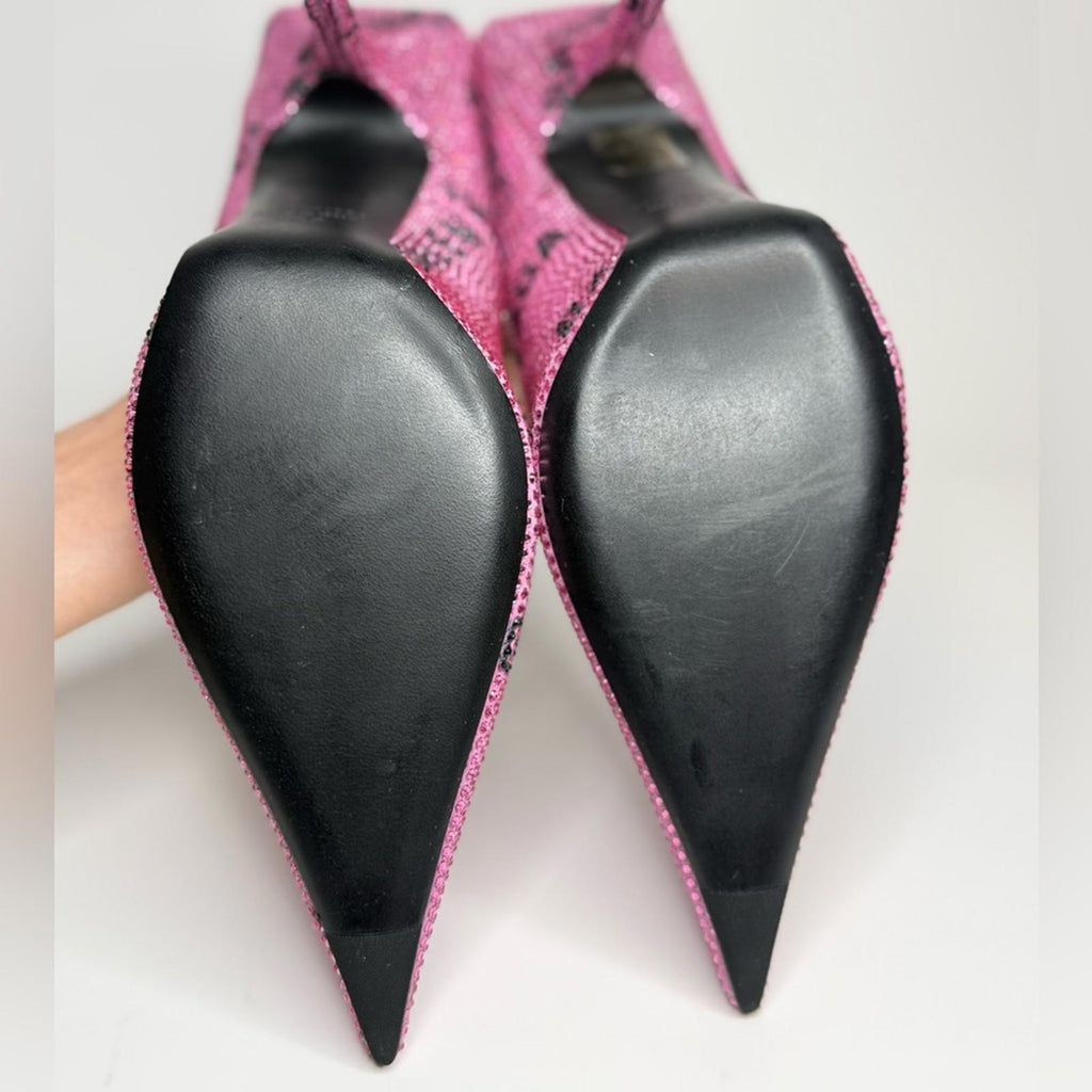 Balenciaga Square Knife Crystal -Embellished Logo Suede Pumps