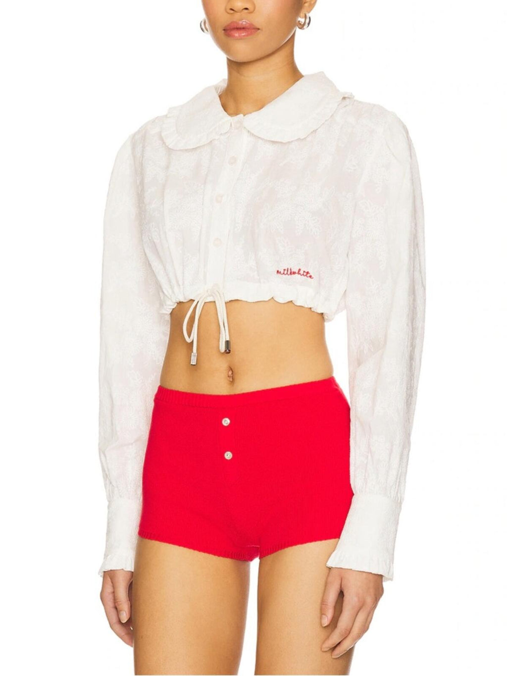 Milkwhite Crop Shirt With Collar