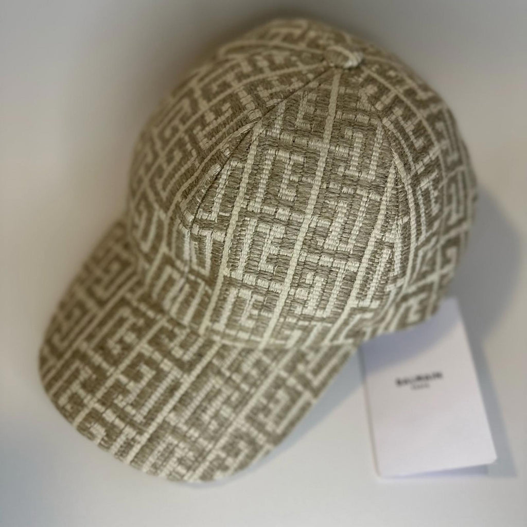 Balmain Monogram Raffia Cap