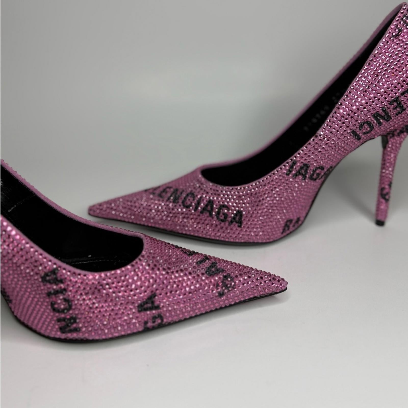 Balenciaga Square Knife Crystal -Embellished Logo Suede Pumps