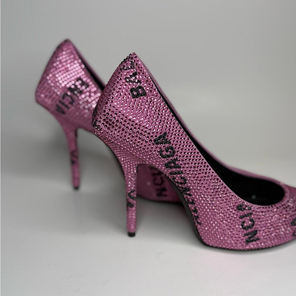 Balenciaga Square Knife Crystal -Embellished Logo Suede Pumps