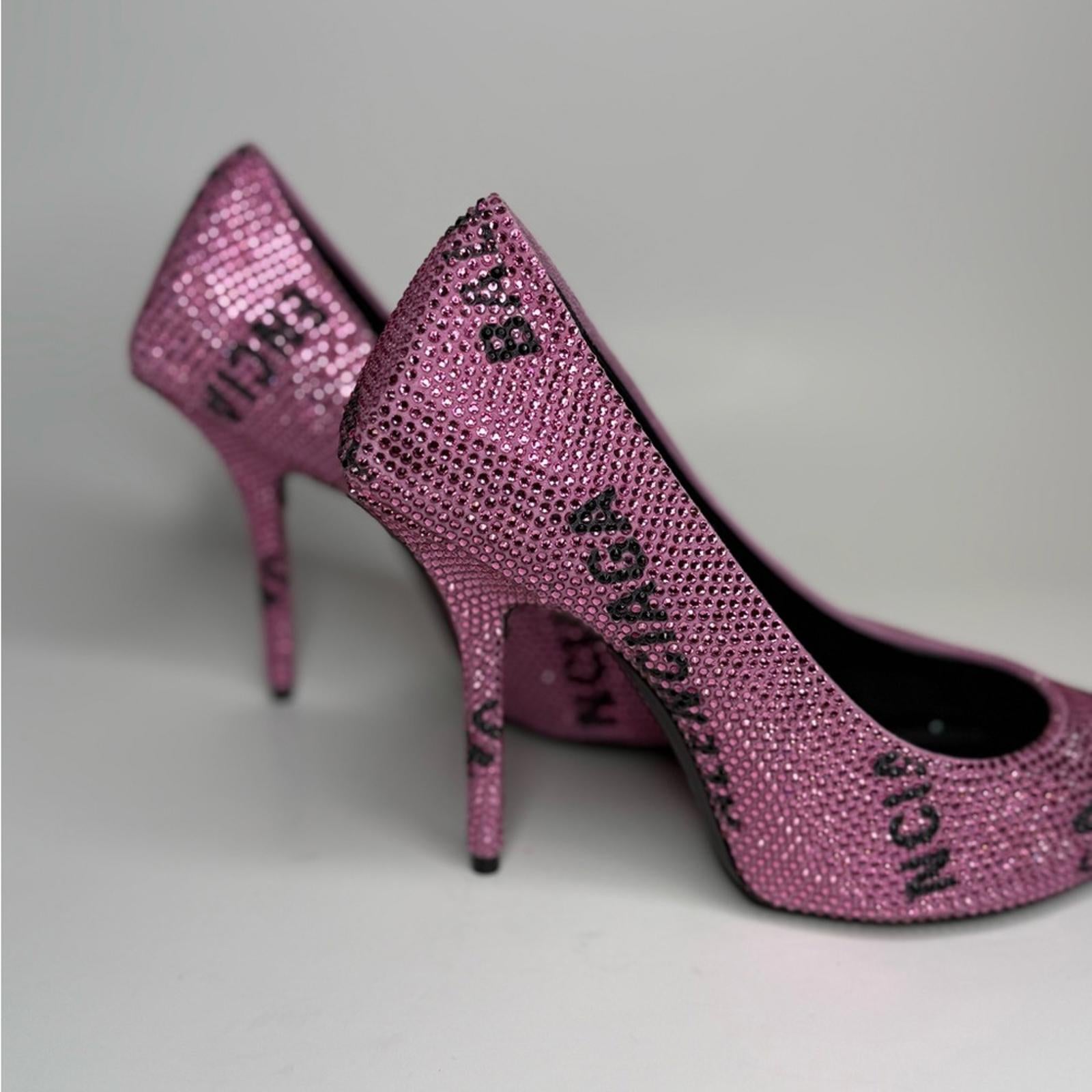 Balenciaga Square Knife Crystal -Embellished Logo Suede Pumps