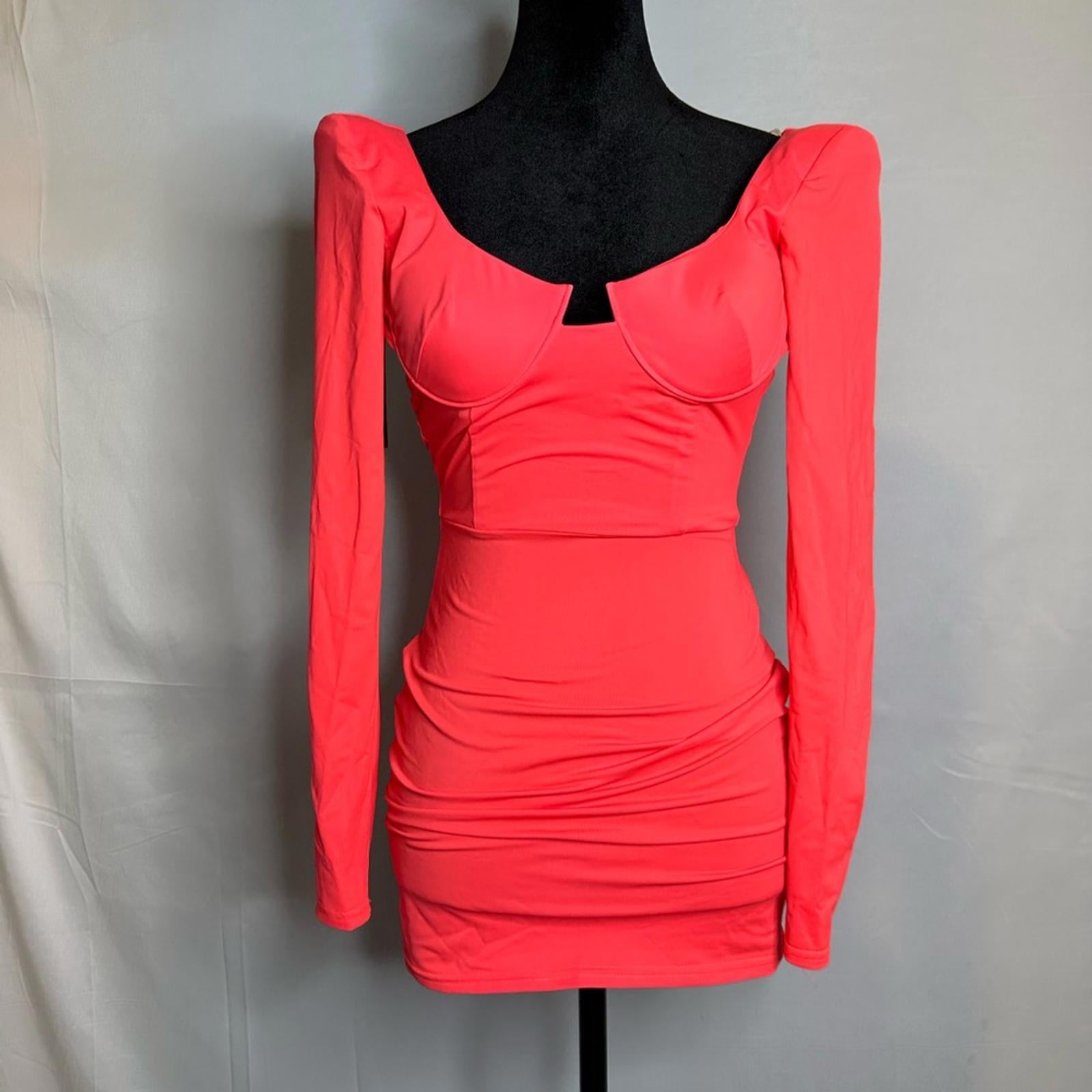 Alex Perry Blaine Long Sleeve Scoop Cup Mini Dress