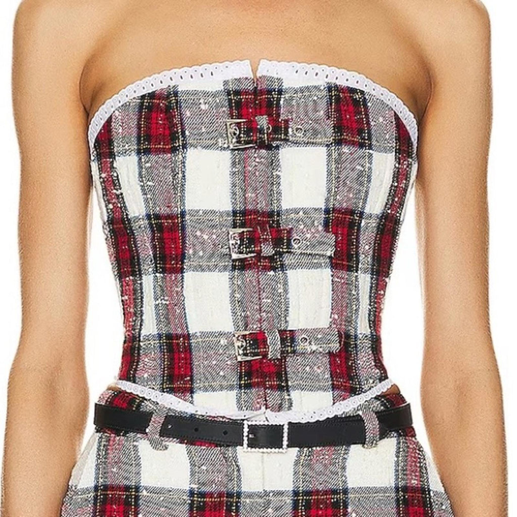 Alessandra Rich Checked Bustier Top