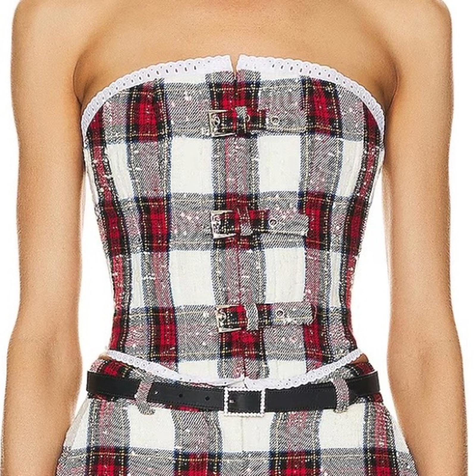 Alessandra Rich Checked Bustier Top