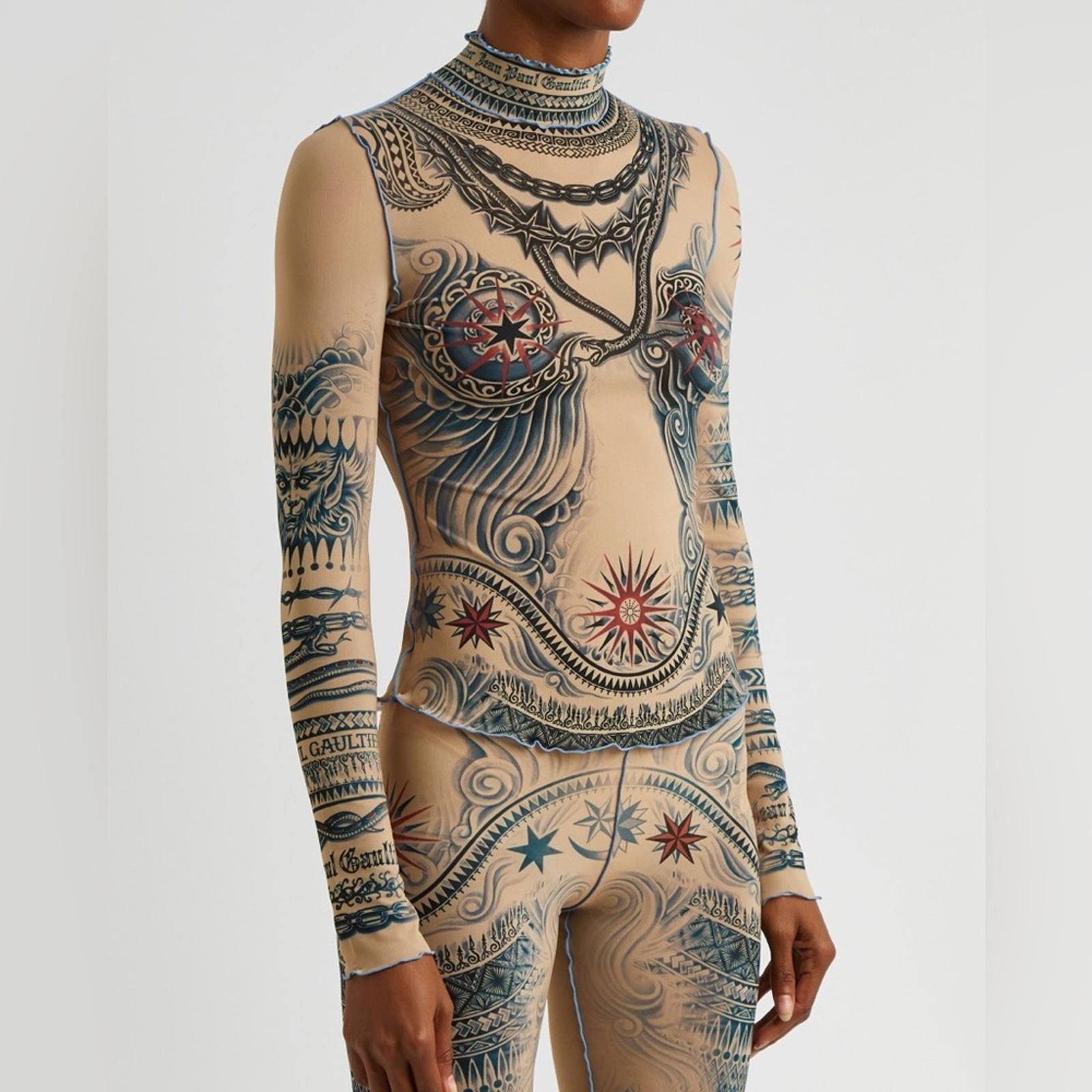 Jean Paul Gaultier Printed Soleil Long Sleeve High Neck Top