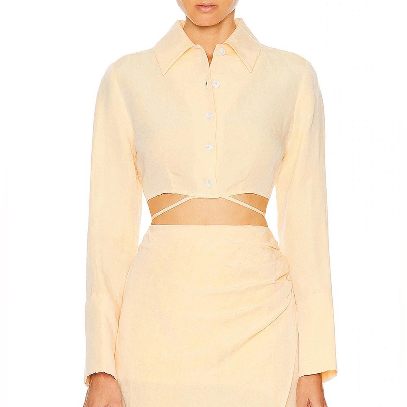 Matthew Bruch Long Sleeve Cropped Button Up Shirt