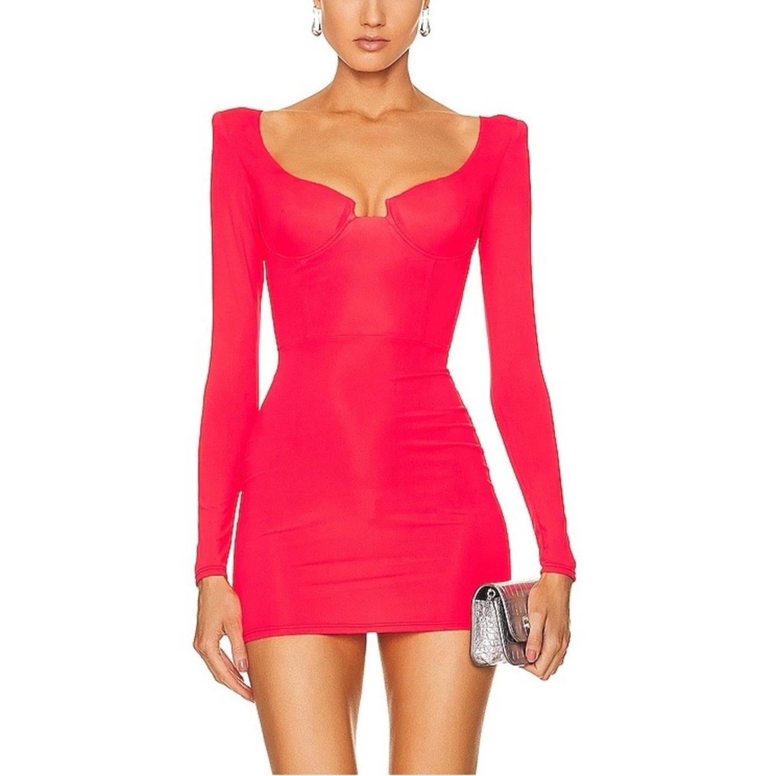 Alex Perry Blaine Long Sleeve Scoop Cup Mini Dress