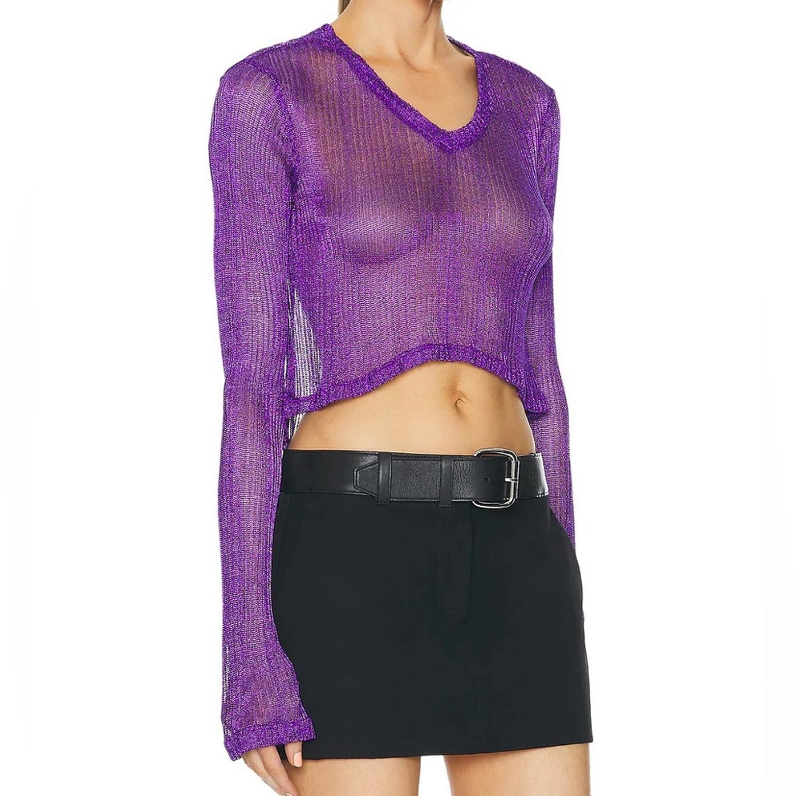 Prisca Vera Metallic V-Neck Cropped Top