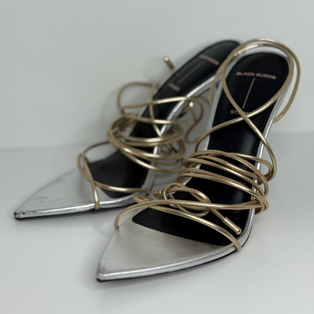 Black Suede Studio Talia Heel Sandals