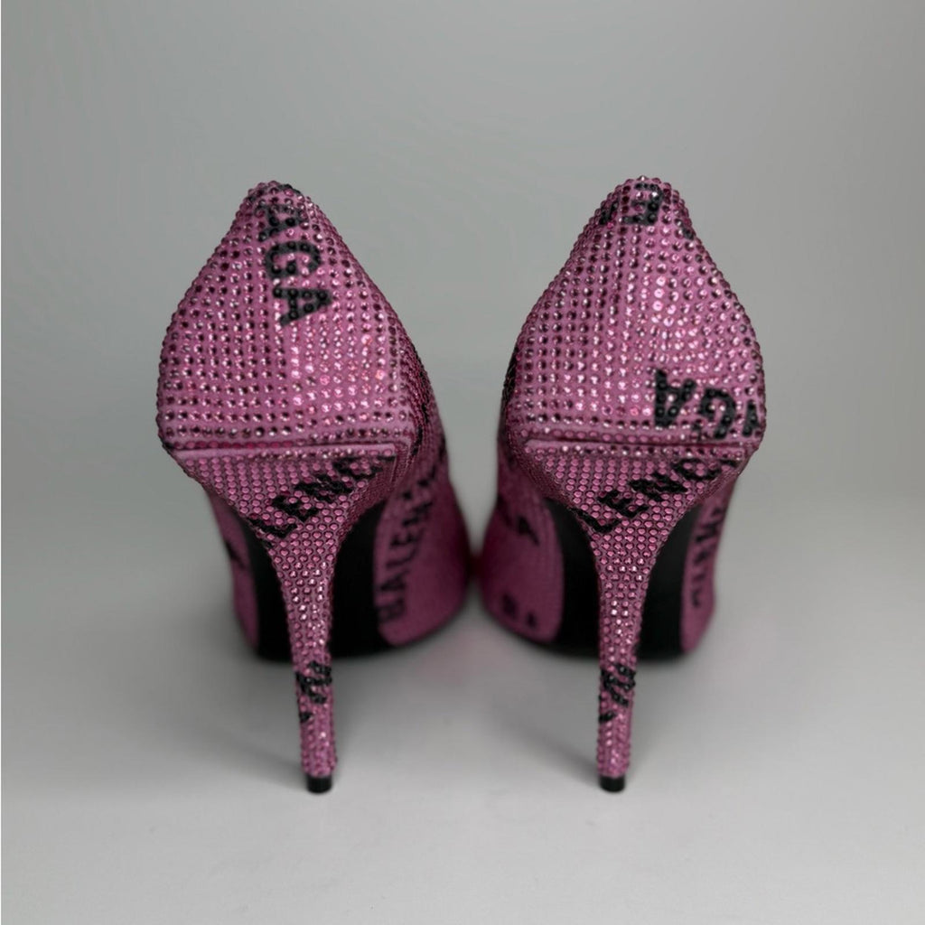 Balenciaga Square Knife Crystal -Embellished Logo Suede Pumps