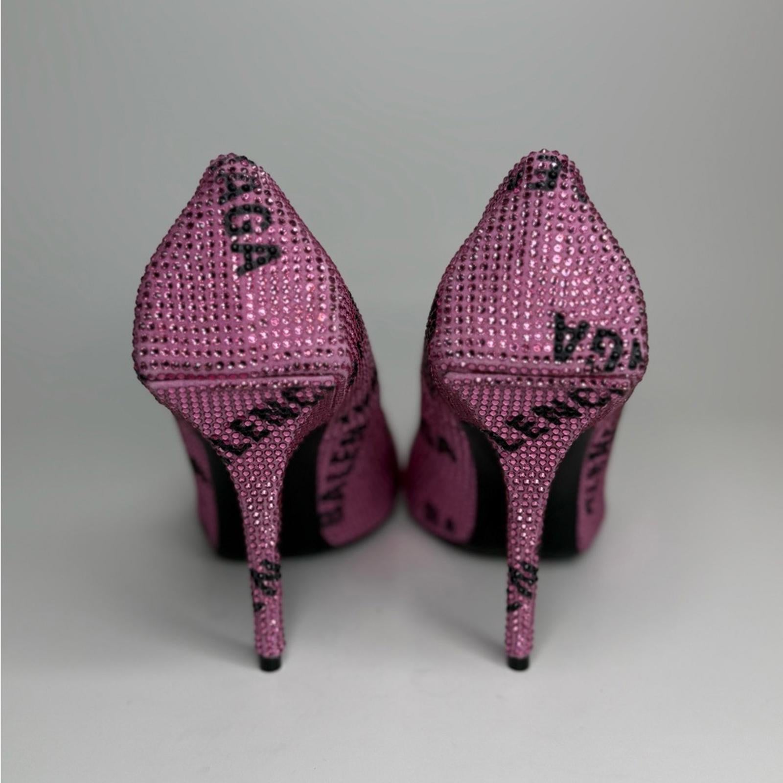 Balenciaga Square Knife Crystal -Embellished Logo Suede Pumps