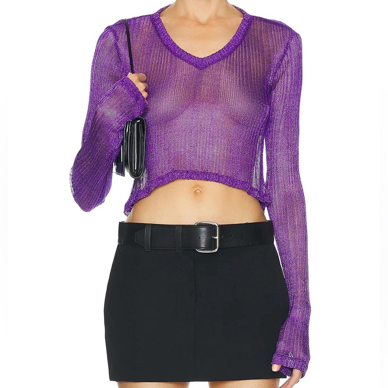 Prisca Vera Metallic V-Neck Cropped Top
