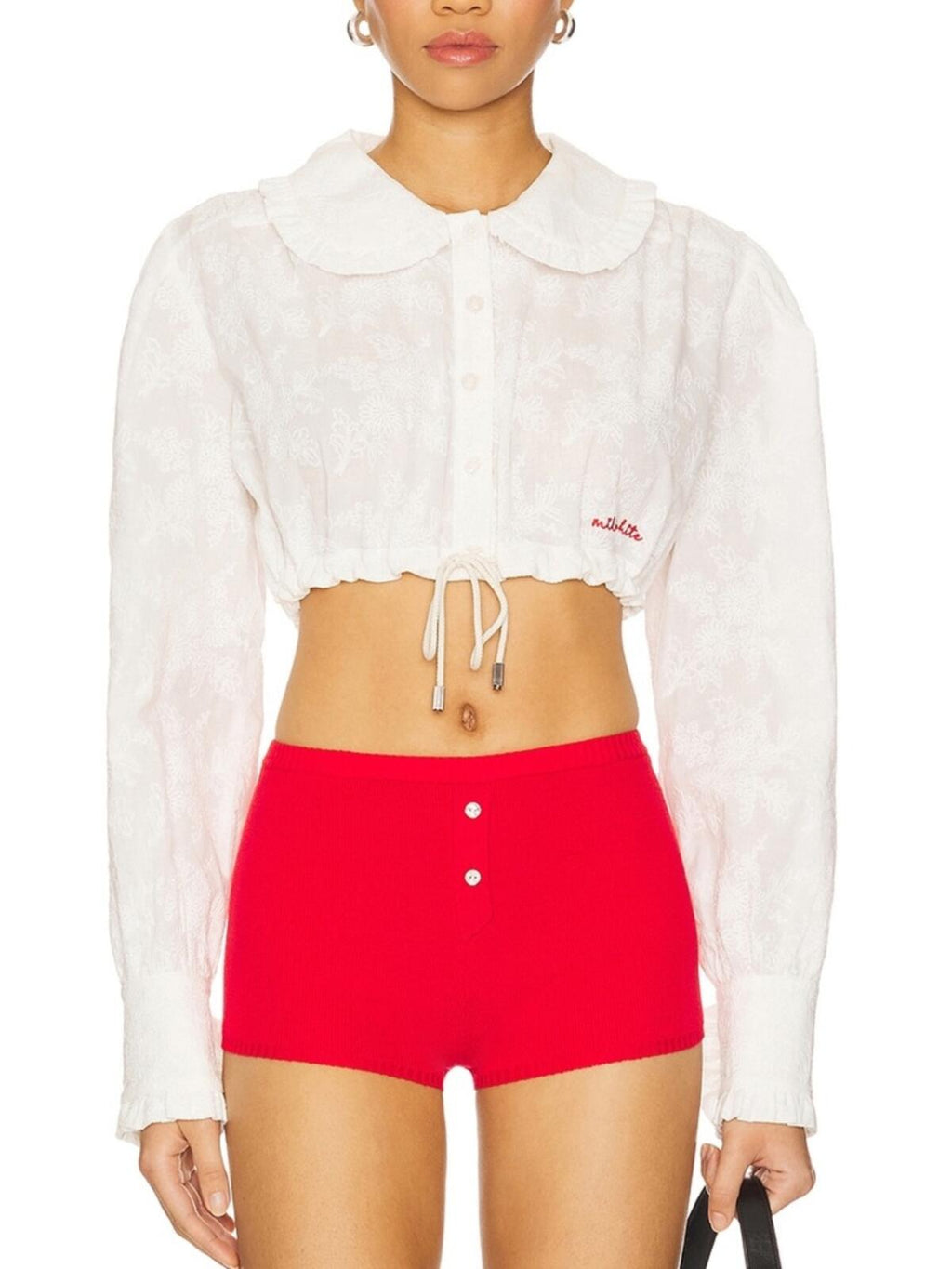 Milkwhite Crop Shirt With Collar