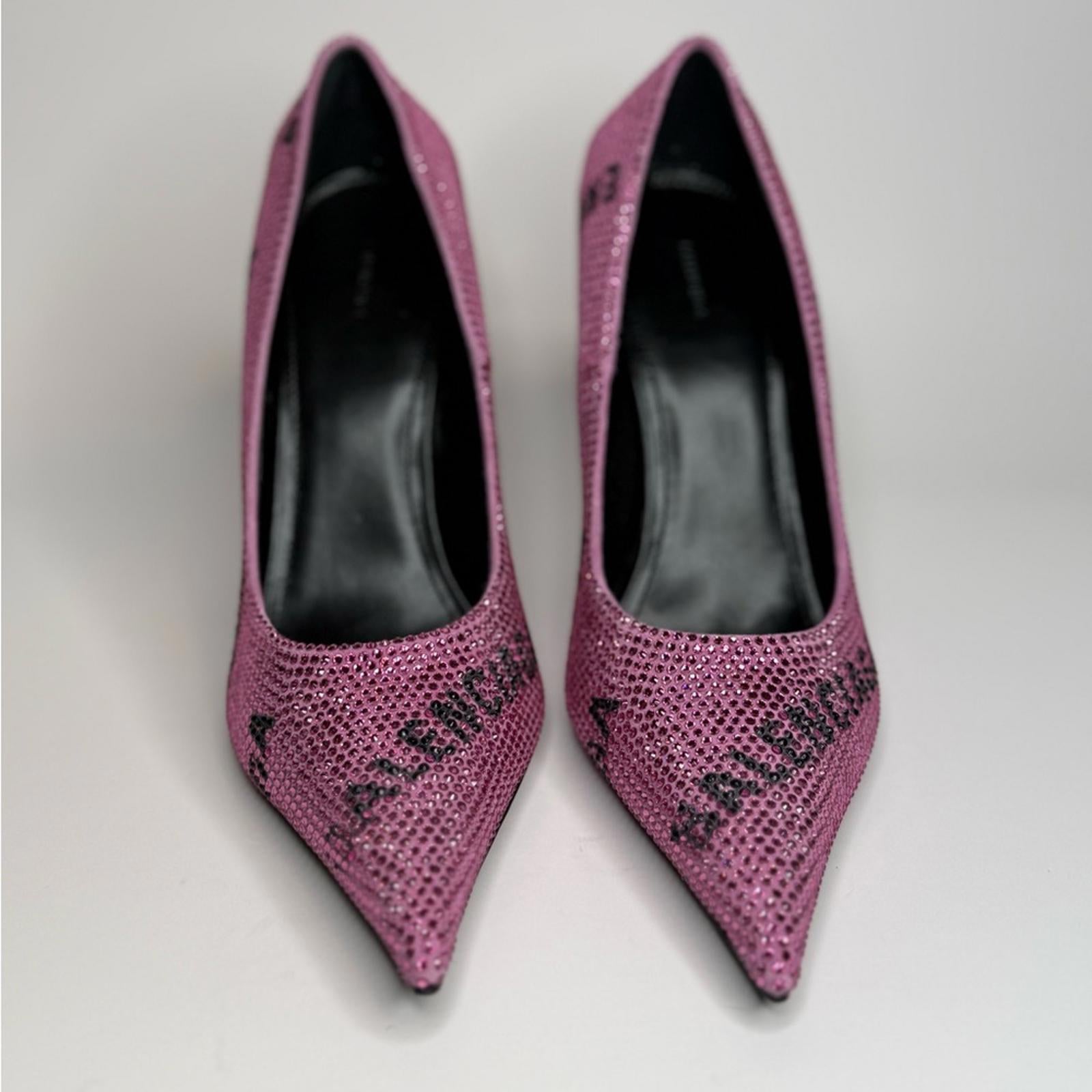 Balenciaga Square Knife Crystal -Embellished Logo Suede Pumps