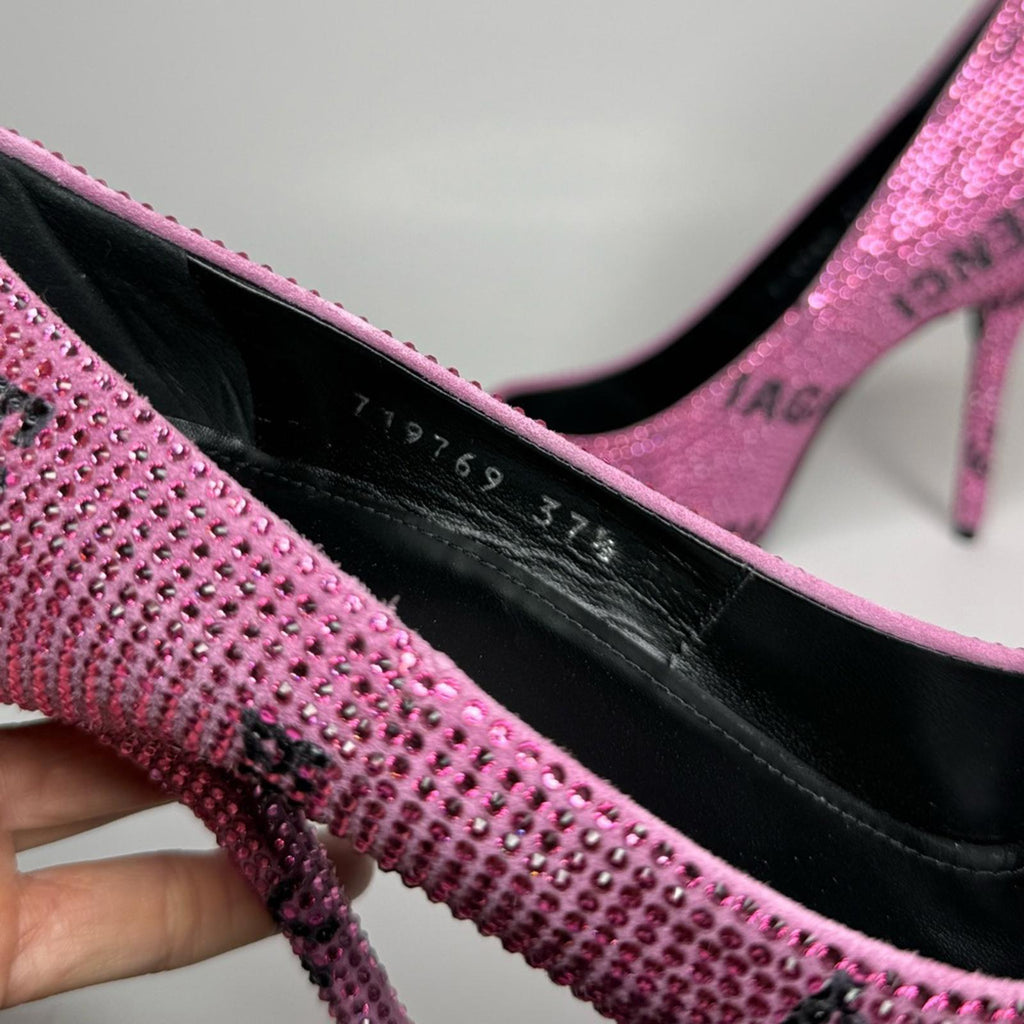 Balenciaga Square Knife Crystal -Embellished Logo Suede Pumps